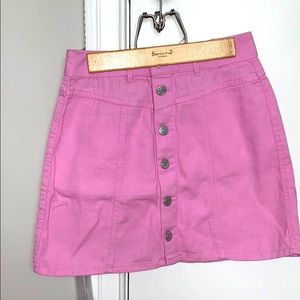 Bright pink denim button down mini  skirt